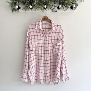 Iro grid tweed Women shirt Pink Plaid Snap Down Size 38 LS